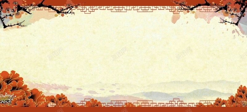 中式大红梅花牌楼牡丹庆典海报背景背景