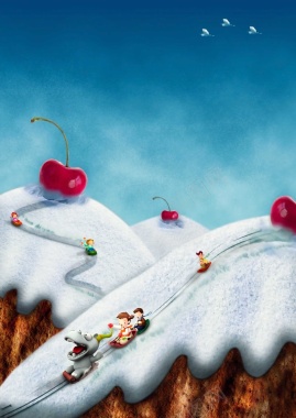 童趣手绘甜品山滑雪背景素材背景