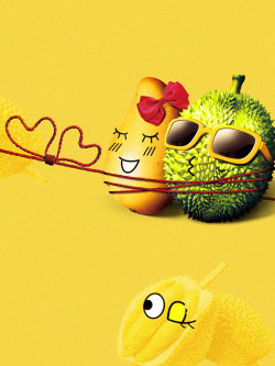 榴莲文化黄色卡通创意榴莲海报背景素材高清图片
