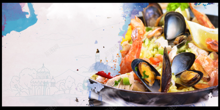 海鲜大餐贝类海鲜海报背景素材背景