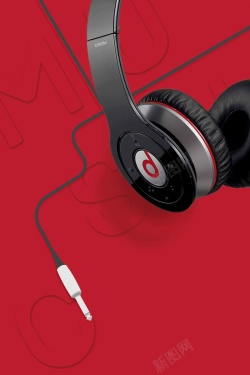 耳机产品展示时尚简约大气红色最新款耳机海报背景模板高清图片