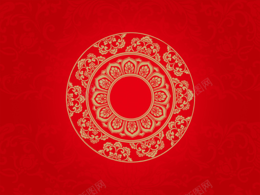 红色质感花纹圆环海报背景模板背景