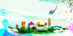 台湾风光水墨台湾地标台湾旅游广告背景素材高清图片