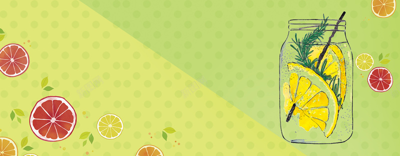 柠檬汁简约拼接卡通手绘绿色背景背景