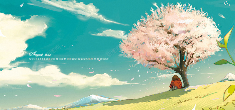 蓝天白云一个人一棵树jpg设计背景_新图网 https://ixintu.com 海报banner 蓝天白云 一个人 一棵树 卡通 童趣 手绘