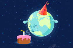地球拟人插画世界地球日卡通地球拟人生日海报背景素材高清图片