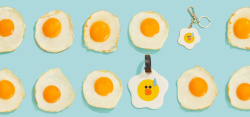 摊鸡蛋小清新青色调摊鸡蛋钥匙扣图片高清图片