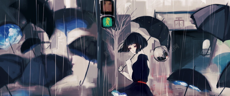 手绘卡通雨天bannerjpg设计背景_新图网 https://ixintu.com 手绘 卡通 简约 大气 女孩 雨天 撑伞的女孩 时尚 全屏背景 banner