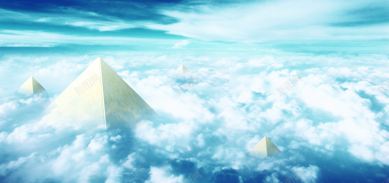 蓝天云海金字塔背景素材背景