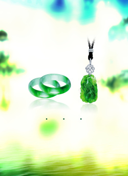 绿色坠大气梦幻简约玉石手镯绿色背景素材高清图片