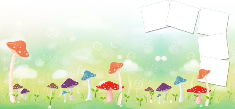 可爱背景psd设计背景_新图网 https://ixintu.com 清新 儿童画册 相框 摄影模版 蘑菇 下雨 海报banner 文艺 小清新 简约