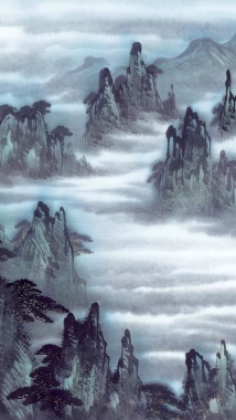 手绘山水风景中国风国画H5背景背景