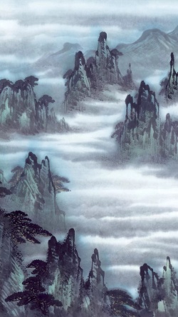风景山水手绘山水风景中国风国画H5背景高清图片