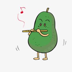 绿色笛子卡通吹笛子的梨子高清图片