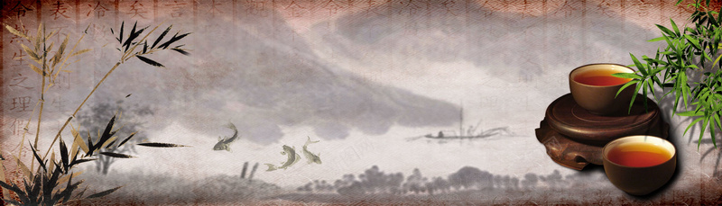 茶文化中国山水画古典背景banner背景