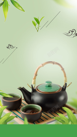 时尚花茶背景素材喝茶绿色精工时尚茶H5背景素材高清图片