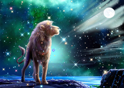 歪头的狮子在狮子座流星雨下的狮子背景素材高清图片