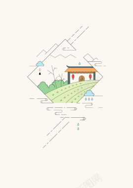 中国传统24节气谷雨节气插画手绘海报背景