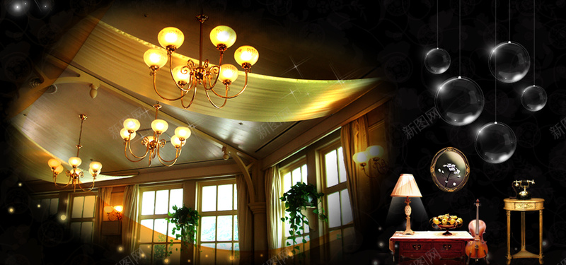 欧式建筑图片psd设计背景_新图网 https://ixintu.com 海报banner 梦幻家居 欧式建筑 吊灯 星光