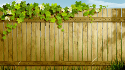 黄色木条花藤与木栅栏春季海报背景素材高清图片