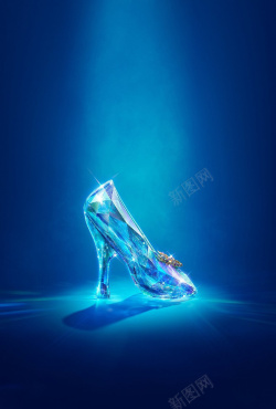 聚光灯下的狗狗蓝色聚光灯下的水晶鞋海报背景素材高清图片