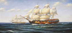 帆船小镇油画油画背景图高清图片