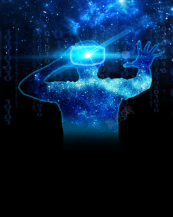 蓝色客来乐设备海报蓝色星空科技VR海报宣传背景素材高清图片