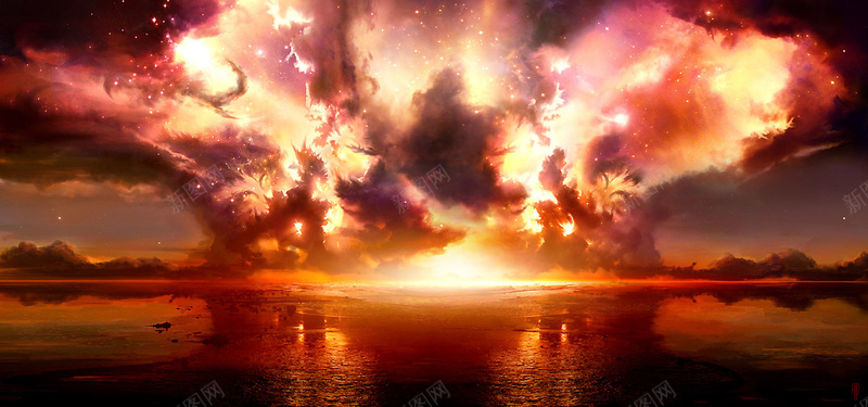 科幻地球大海爆炸烟雾背景背景