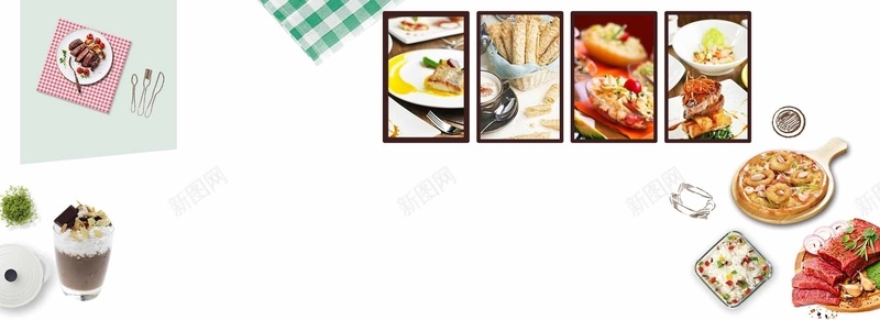 西餐简约白色bannerjpg设计背景_新图网 https://ixintu.com 咖啡 牛排 白色 简约 西餐 披萨 餐具 桌布 手绘 美食 餐饮