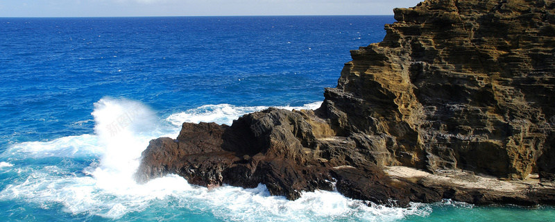 蓝色大海海浪岩石背景背景