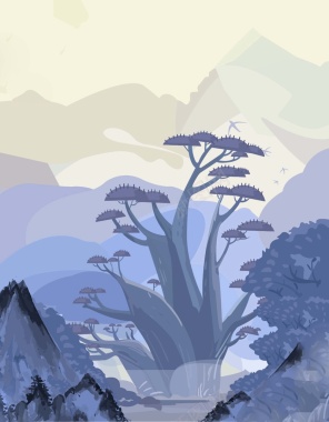 中式蓝色森林树木背景素材背景