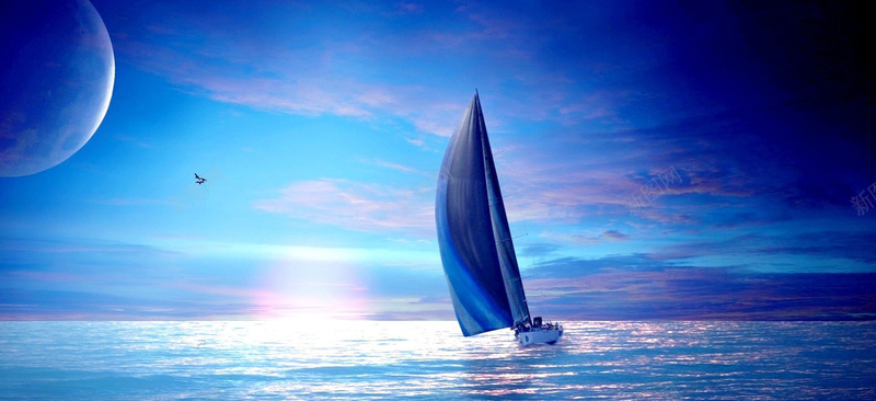 风景蓝天白云大海船背景背景