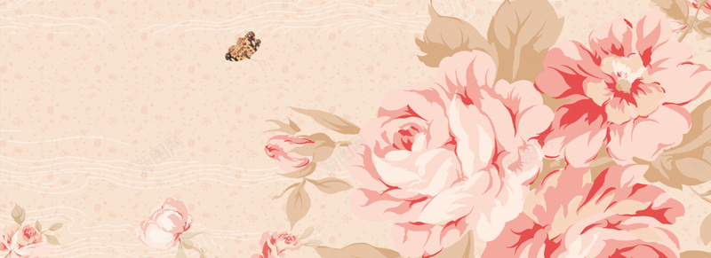手绘牡丹和蝴蝶背景背景