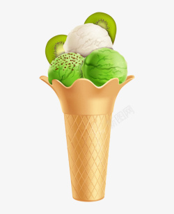 手绘迷煳桃卡通猕猴桃冰淇淋高清图片