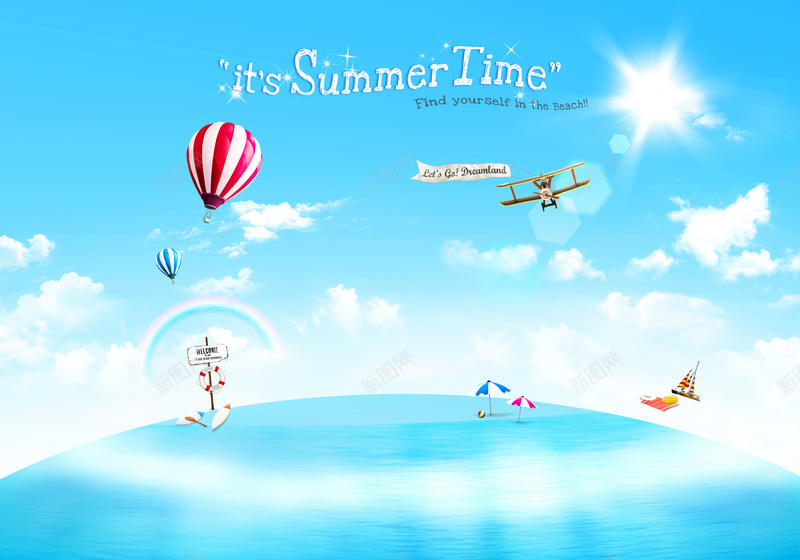夏日时光海报psd设计背景_新图网 https://ixintu.com 卡通 手绘 童趣 蓝色 蓝色海洋休假