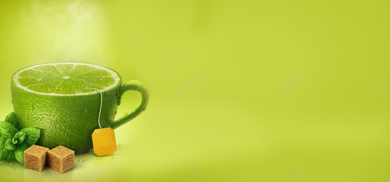 柠檬茶jpg设计背景_新图网 https://ixintu.com 青柠 茶叶 饮品 绿色 健康 简约 海报banner 文艺 小清新
