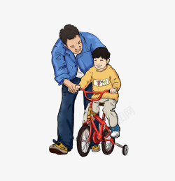 动漫父子手绘元素卡通骑自行车素材