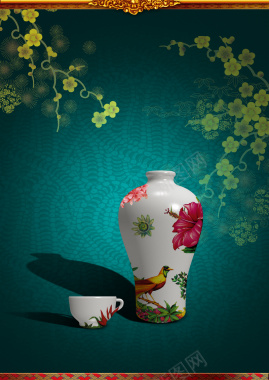 中国风瓷器盘子磁盘花朵花开富贵背景
