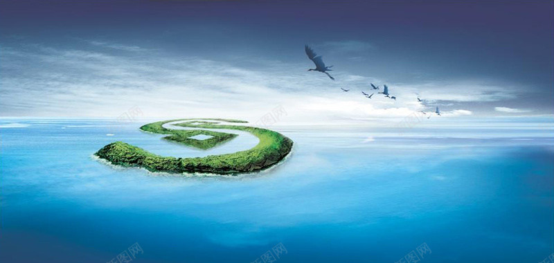 海洋仙鹤小岛蓝天矢量图背景背景