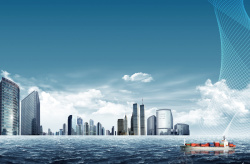 高科技运输装备海滨城市建筑发展背景高清图片
