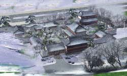 白雪覆盖的山白雪覆盖的中国古典建筑庭院高清图片