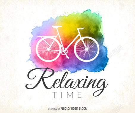 放松时间自行车彩色水墨背景素材背景