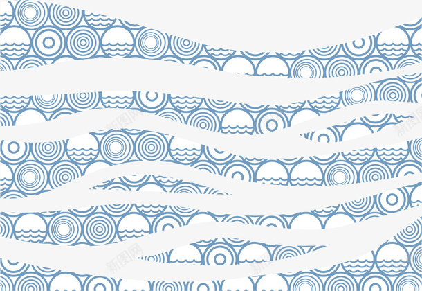 海浪装饰图案ai免抠素材_新图网 https://ixintu.com 海浪 图案 矢量 圆圈 蓝色