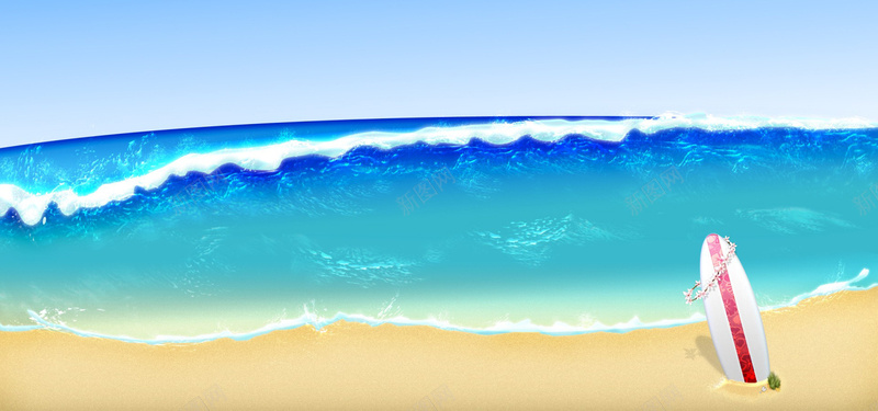 沙滩背景图jpg设计背景_新图网 https://ixintu.com 海报banner 冲浪板 沙滩 海浪 蓝色 卡通 童趣 手绘