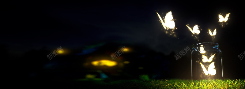 夜晚jpg设计背景_新图网 https://ixintu.com 海报banner 小清新 玻璃瓶 文艺 蝴蝶 简约