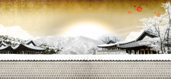 古建筑墙沿中国风冬日雪景海报banner背景高清图片