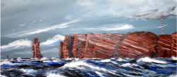 海浪中的荒岛手绘油画海浪中的帆船背景banner高清图片