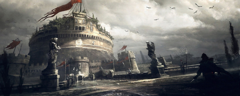 灰色复古城堡背景背景