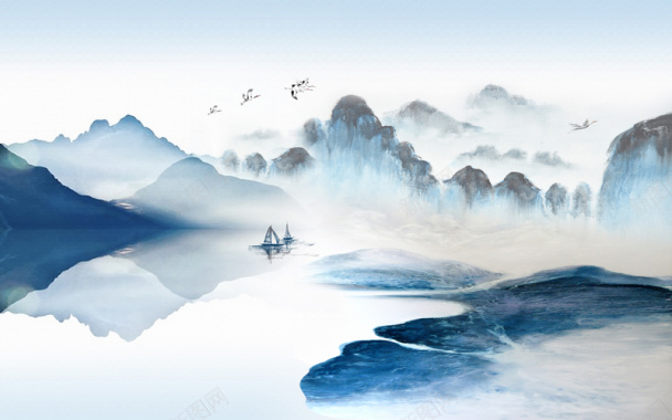 山水鸟中国风背景背景