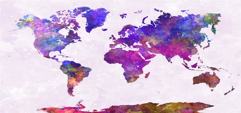 紫色水墨世界地图海报背景背景
